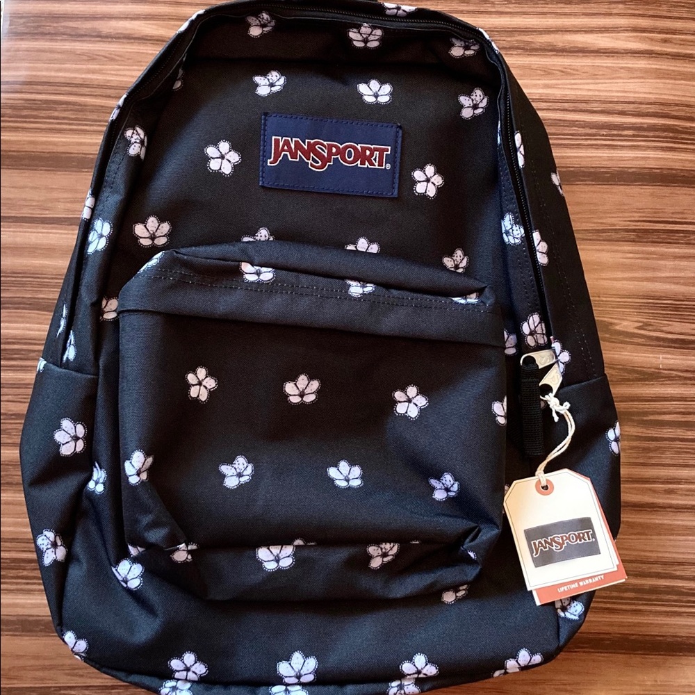 Jansport black and white floral backpack